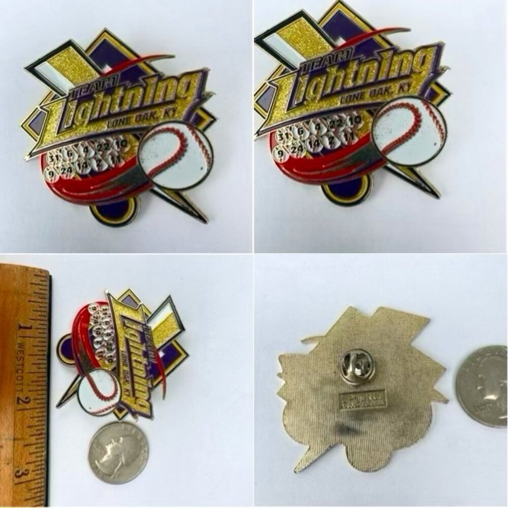 American Baseball  lapel pin 2x2" unisex, Metal, Team Lightning, Lone Oak, KY